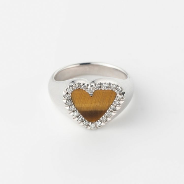 【お取り寄せ注文可能】Diamond Heart Stone Ring(BROWN×SILVER)