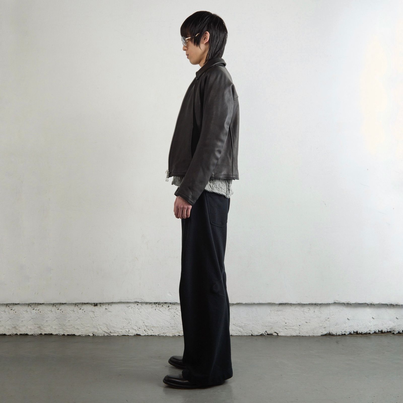 【残り一点】Leather Paneled Zip Up Jacket