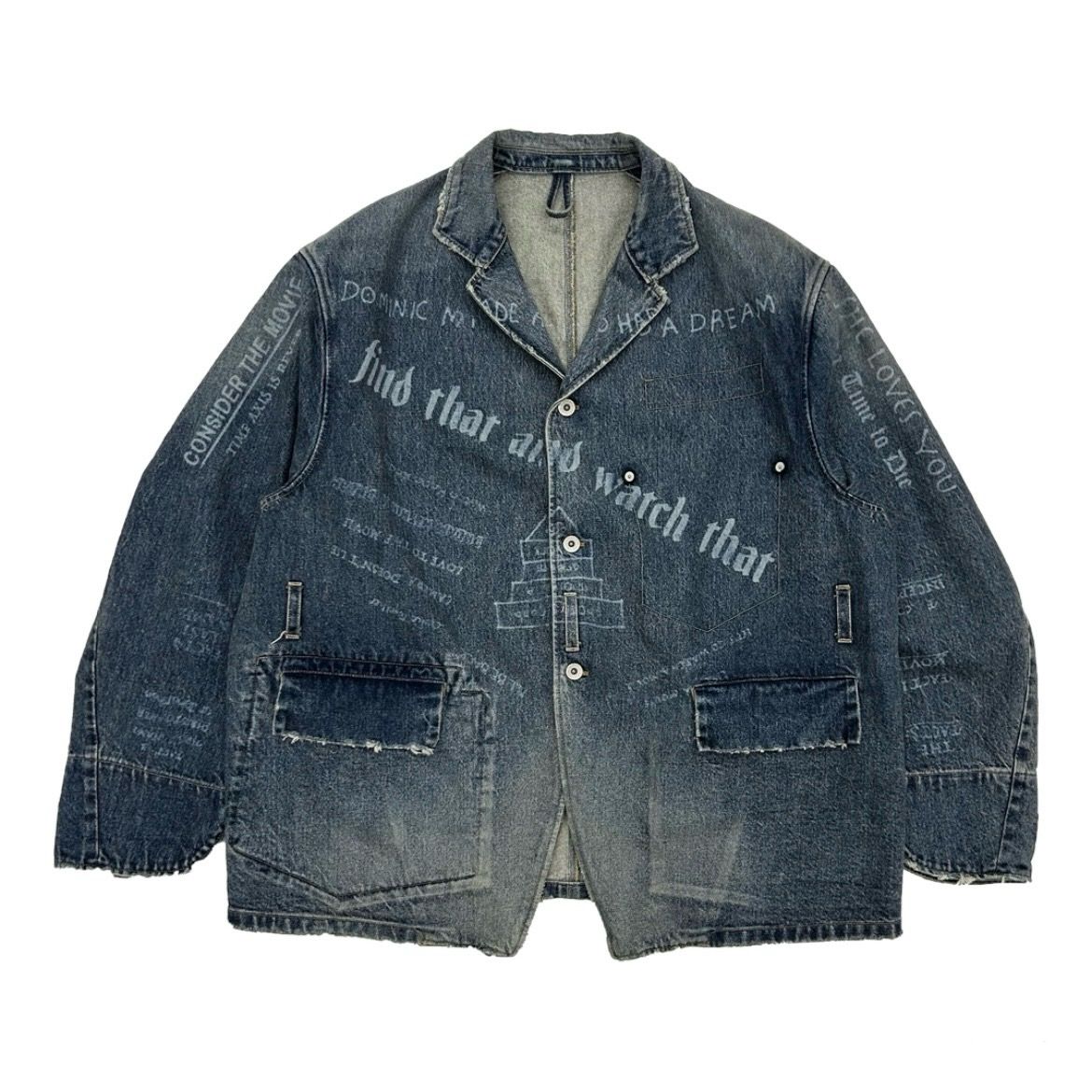 【残り一点】"TATTOO" Laser Printed Draiping Denim JKT