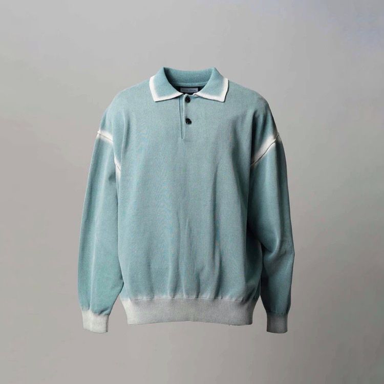 【残り一点】High Twist Pigment Bleach Prime-Over Long Sleeve Knit Polo Shirt