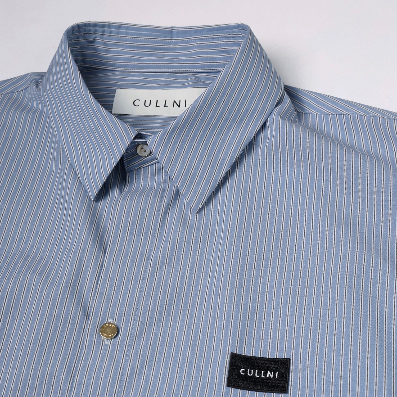 【残り一点】High Count Broad Embroidery Patch Stripe Shirt