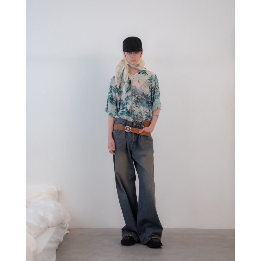 【残り一点】"Japanese Pattern Aloha" Transfer Print Polo Knit