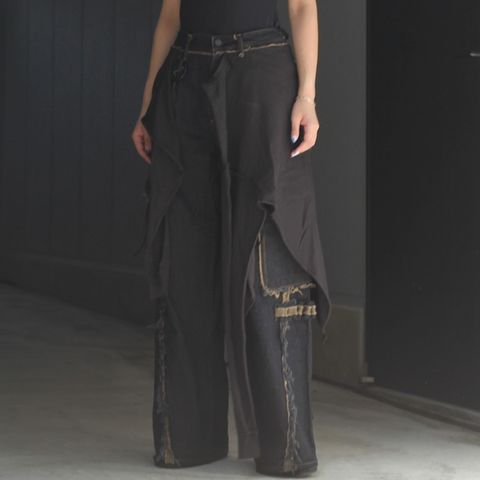 【残り一点】Slash Seam Twist Cargo Jeans with Wrapped(COALMINE RIGID)