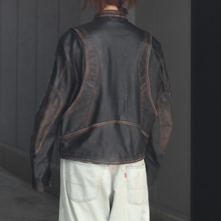 【残り一点】Distressed Leather Motorcycle Jacket