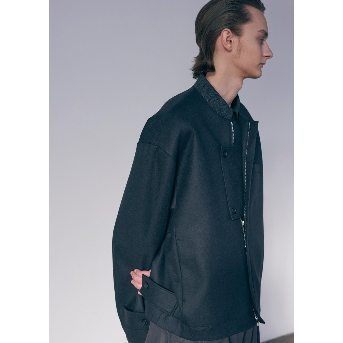 stein 21aw No Collar Melton Jacket