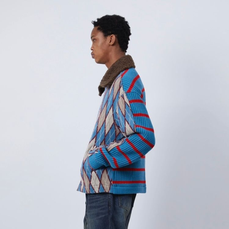 【残り一点】Argyle&Stripe Half Zip-up Cardigan