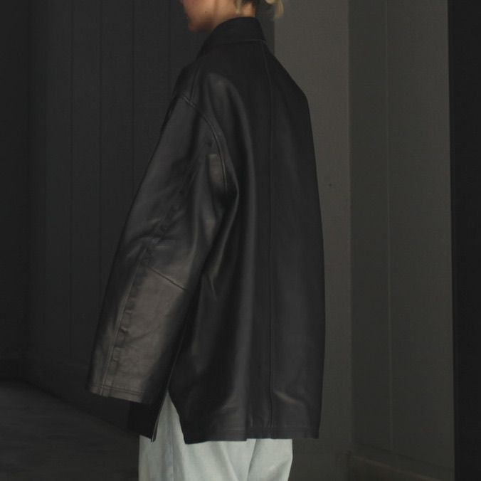 【残りわずか】Cut-Off Leather Car Coat(BLACK)