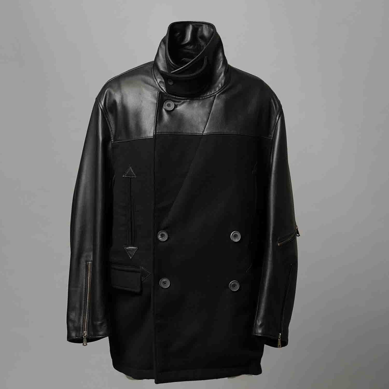 【残り一点】Sheep Leather Melton Combination Pea Coat