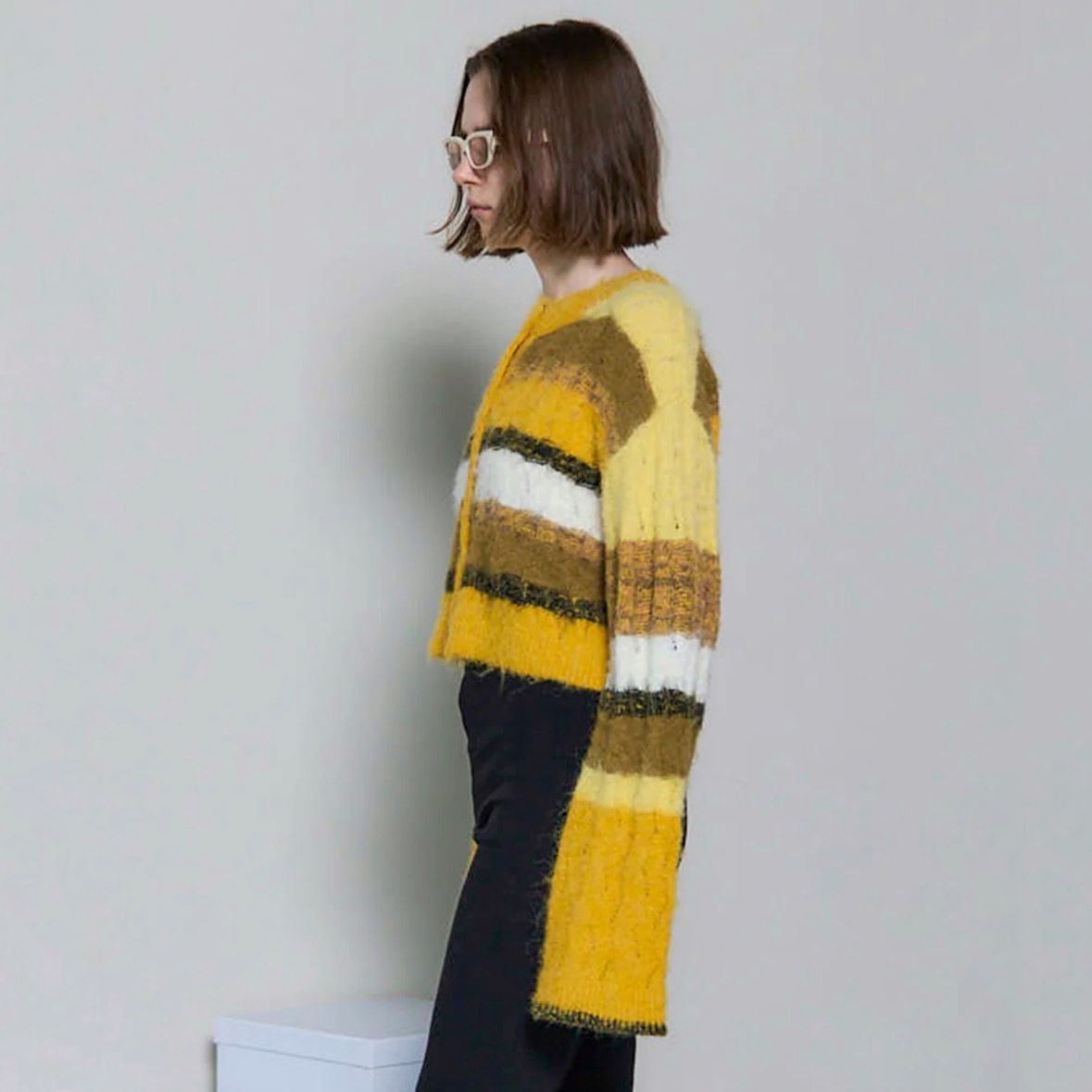 【残り一点】2way Neck Multi Border Knit Tops