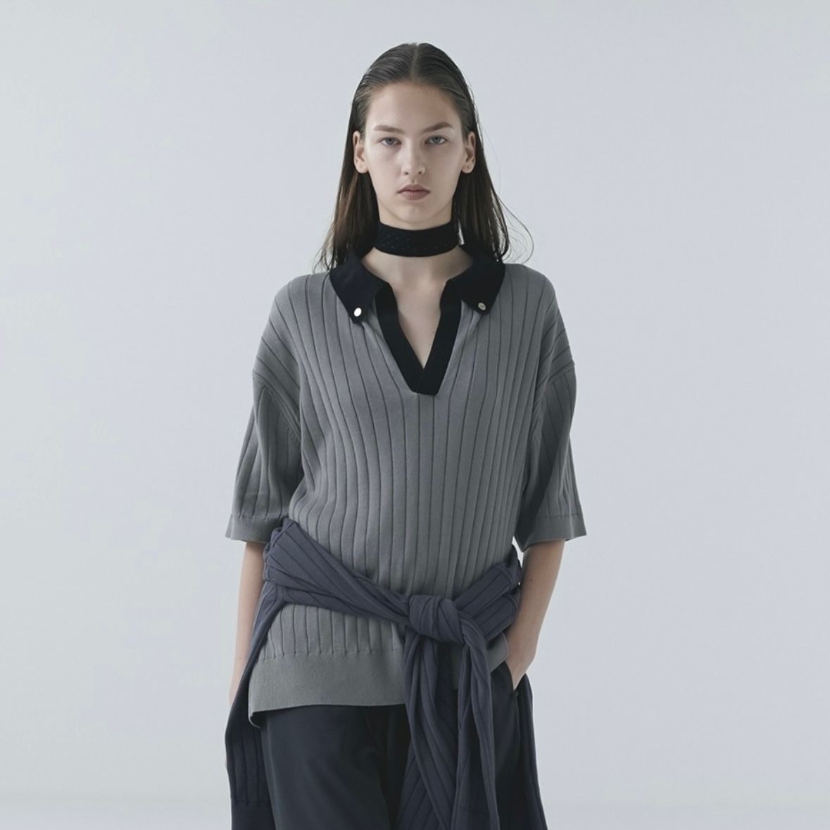 【残り一点】Wide Rib Skipper Collar Short Sleeve Knit