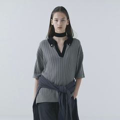 【残り一点】Wide Rib Skipper Collar Short Sleeve Knit
