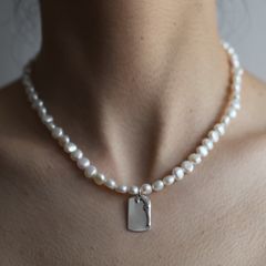 【お取り寄せ注文可能】Unisex Dog Tag Pearl Necklace