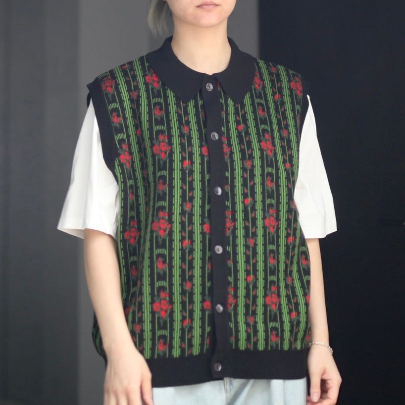 【残りわずか】Flower Jacquard Knit Vest(UNISEX) - M