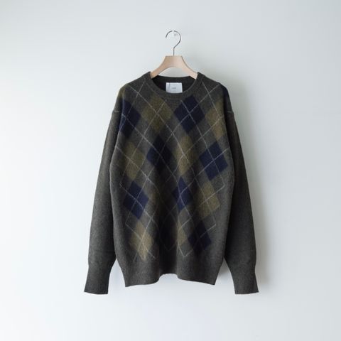 【残りわずか】Fine Wool Argyle Knit Crew Neck LS
