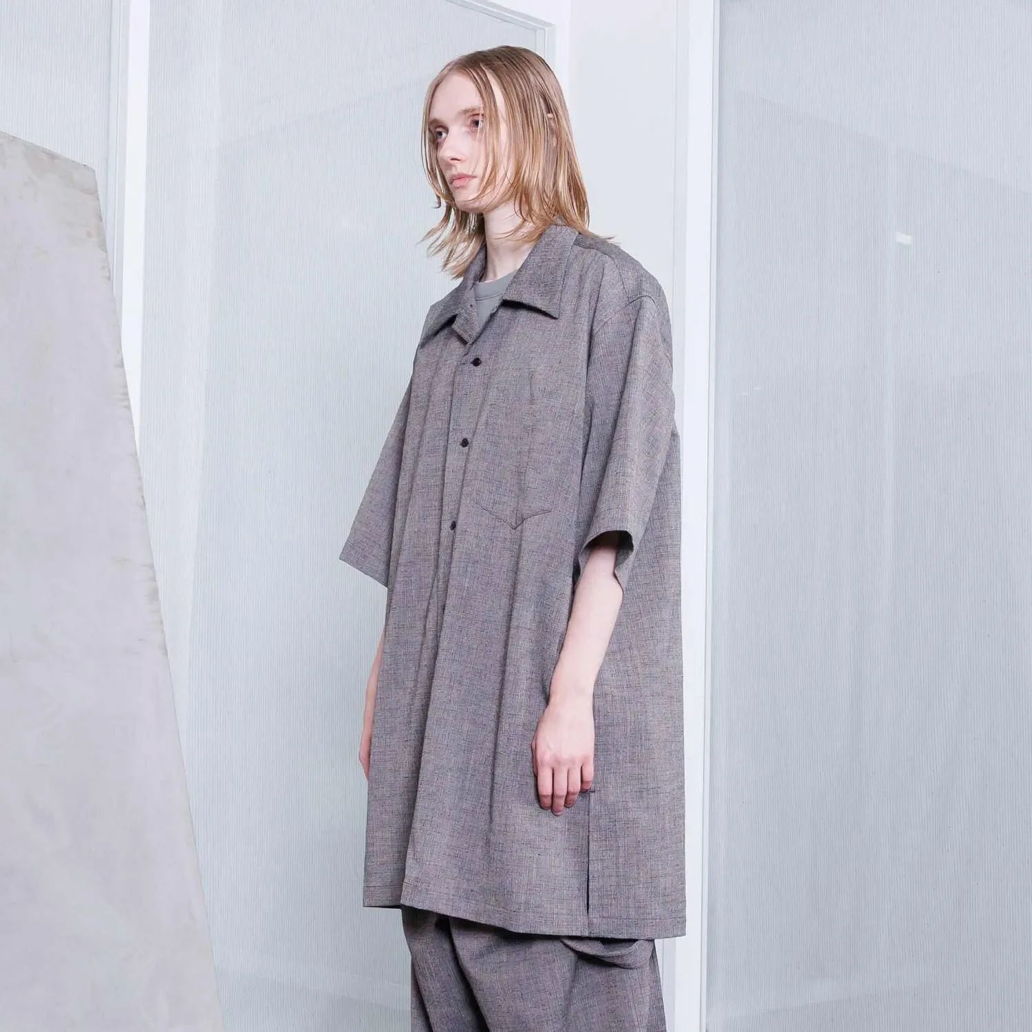 【残り一点】ポケットオープンカラーシャツ(POLYESTER/RAYON)