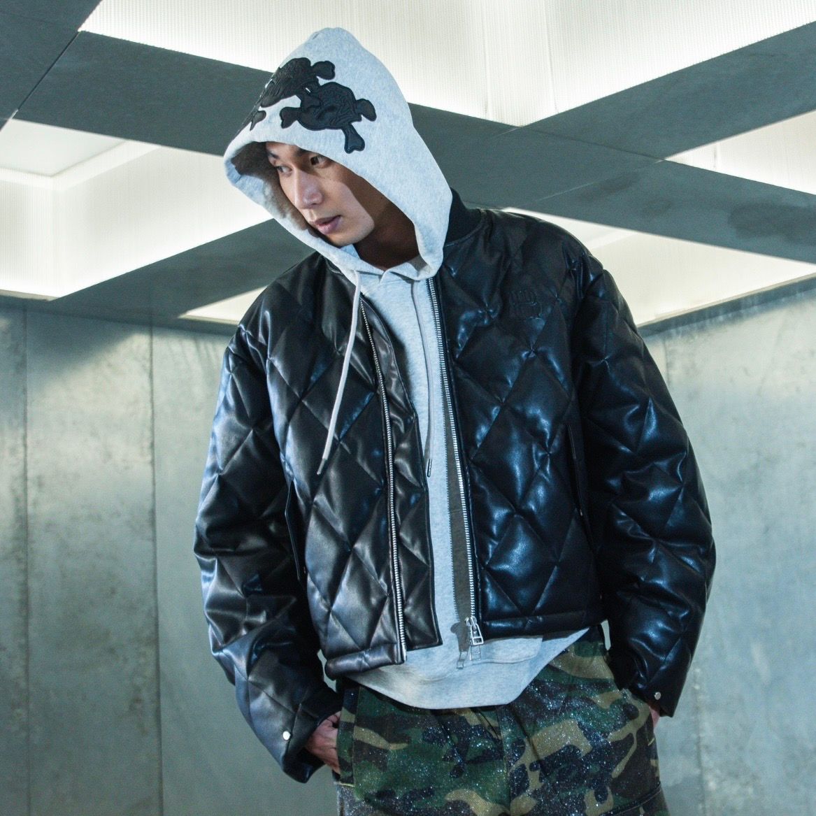 【残り一点】Faux Leather Quilting Down Jacket