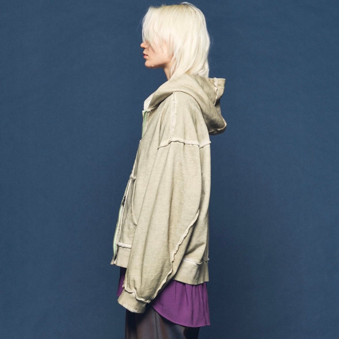 【残り一点】Over-Dye Embroidery Prime-Over Sweat Zip Hoodie