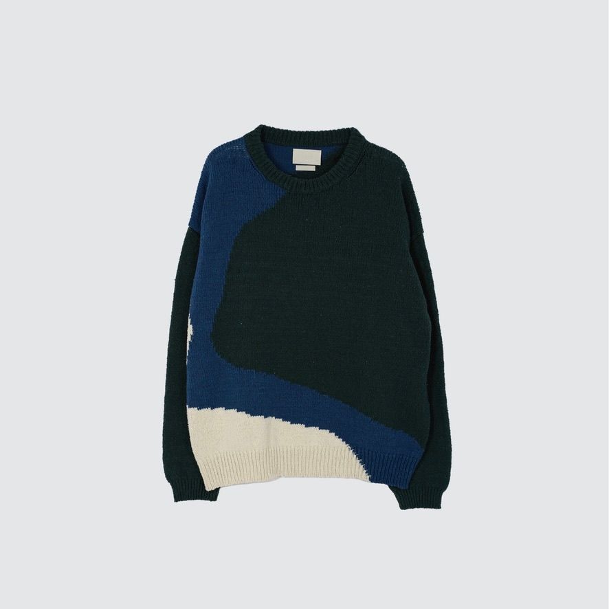 YOKE / INTARSIA COTTON SWEATER-