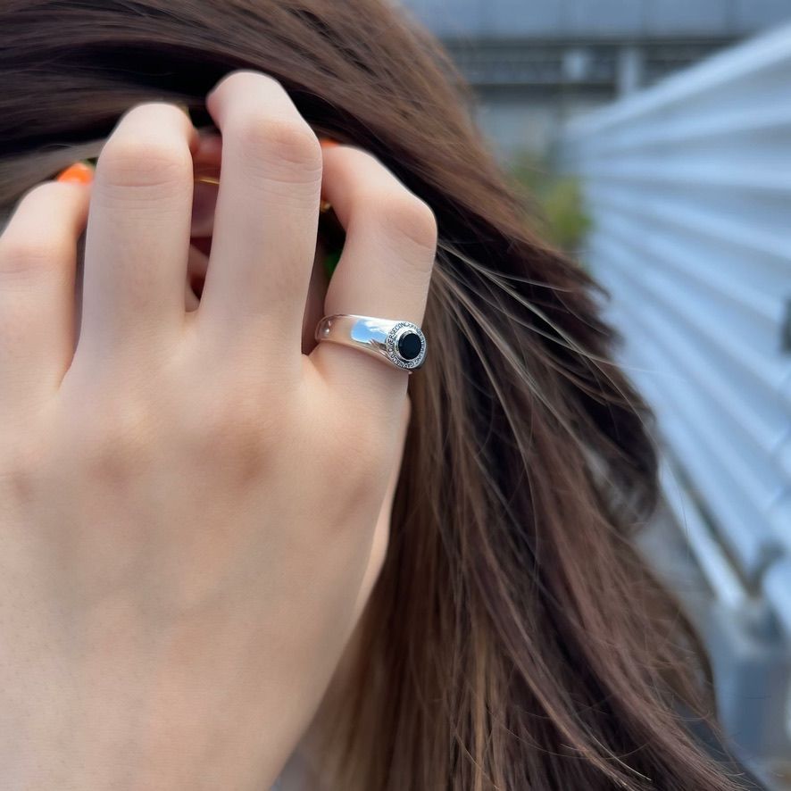 【お取り寄せ注文可能】Round Stone Ring_S(BLACK)