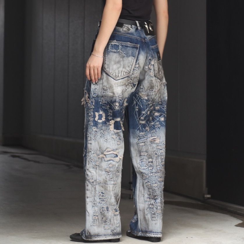 【残り一点】Hard-Washed Damaged Denim Pants