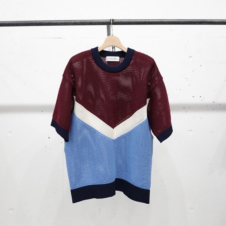 CULLNI - 【残り一点】Bi Color Mesh Knit Short Sleeve Pullover 