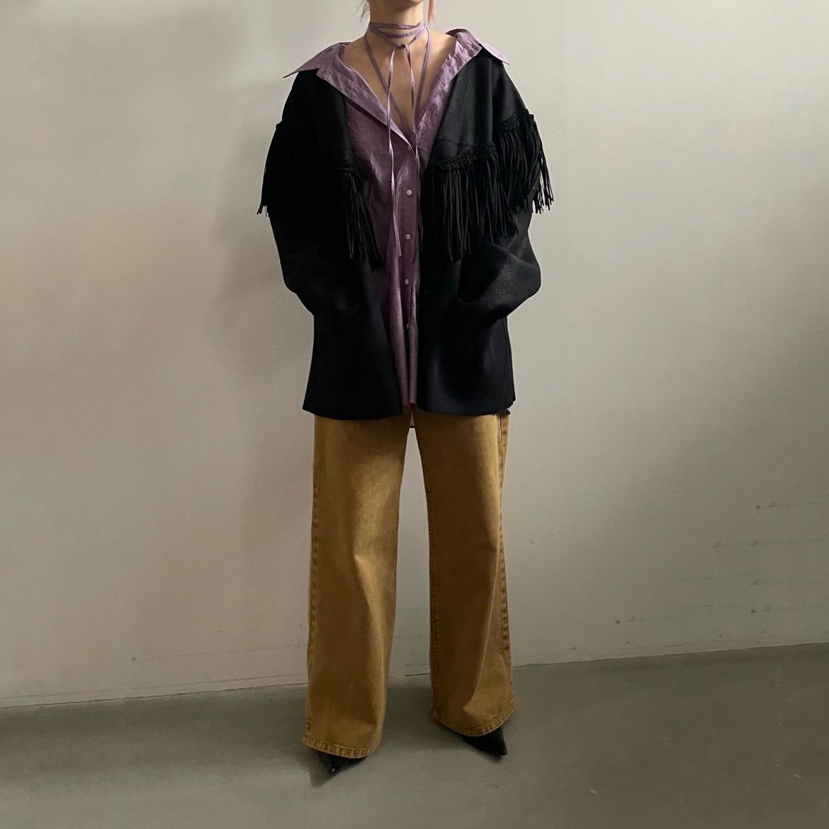 【残り一点】Vintage Like Fringe Knit Jacket