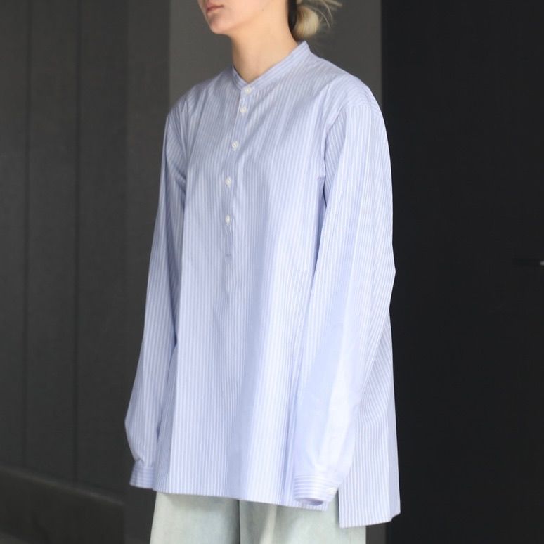 ATON - 【残り一点】Giza Stripe Band Collar Shirt | ACRMTSM ONLINE