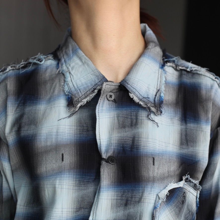 トップス Slash Seam Ombre Check Shirt(DRUNK) MINUS - 【残り一点】Slash Seam Ombre Check Shirt(DRUNK