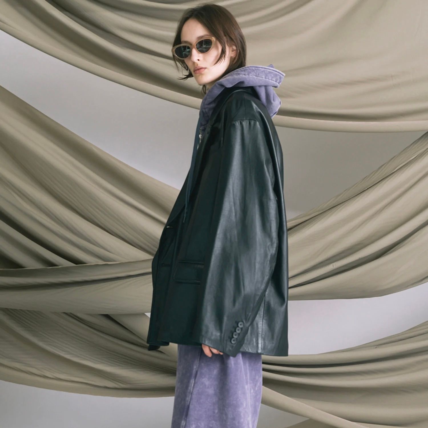 【残り一点】Sheep Leather Peaked Lapel Semi-Double Tailored Jacket