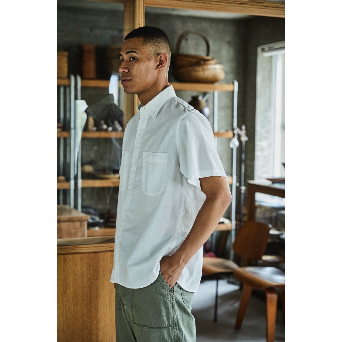 【残り一点】Short Sleeve White Chambray Work Shirt