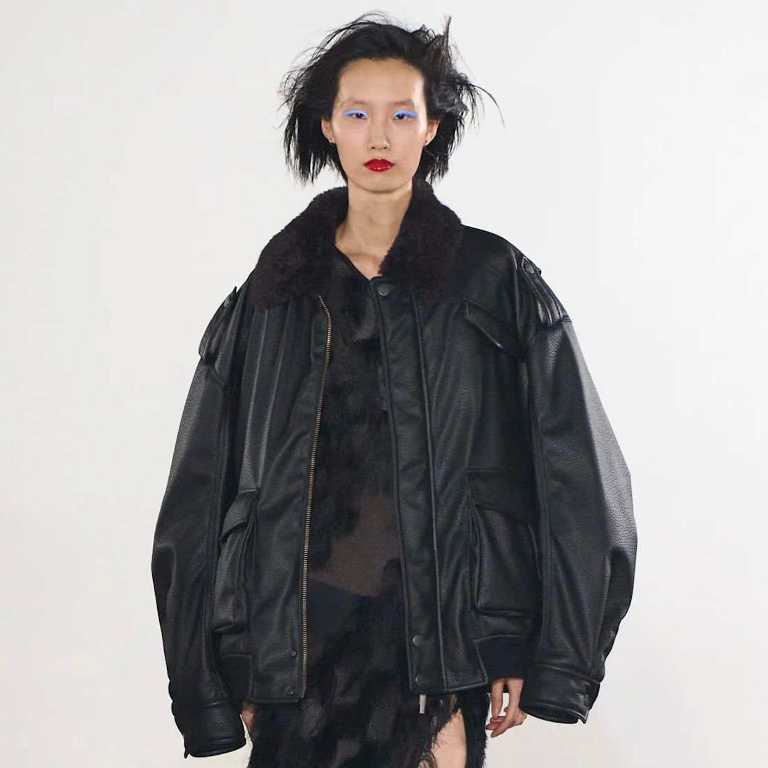 【残り一点】Oversized PU Jacket with Faux Fur Collar
