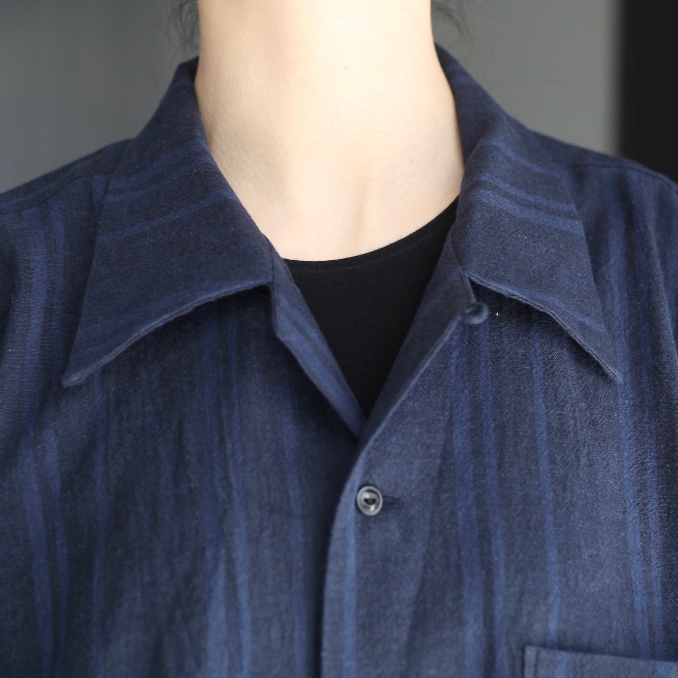 【残り一点】ポケットオープンカラーシャツ(LINEN/COTTON)