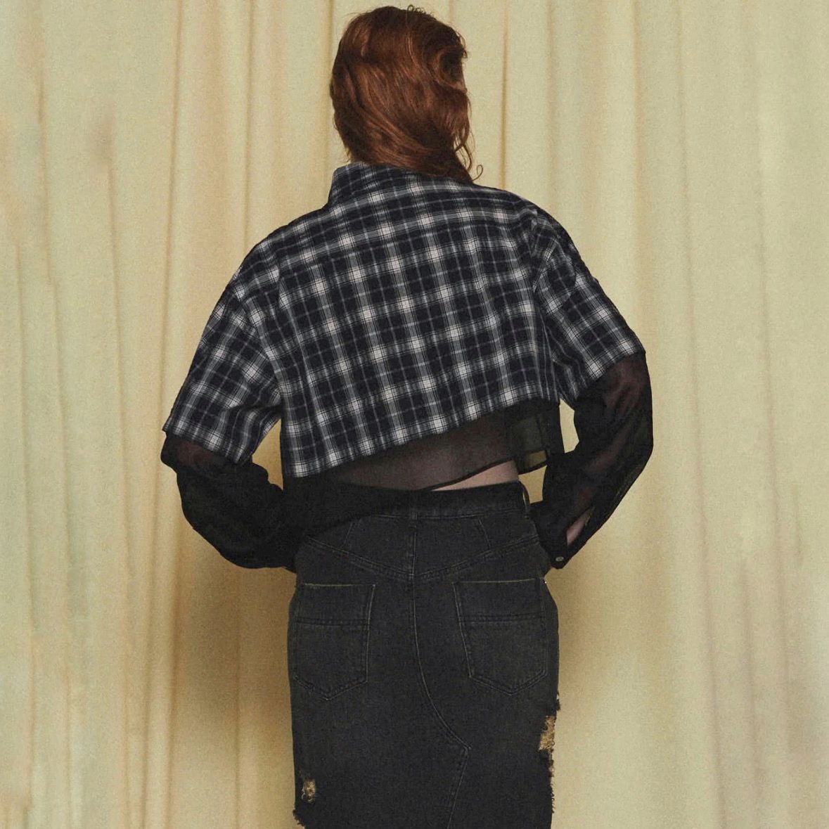【残り一点】Layered Sheer Fabric Short Length Shirt