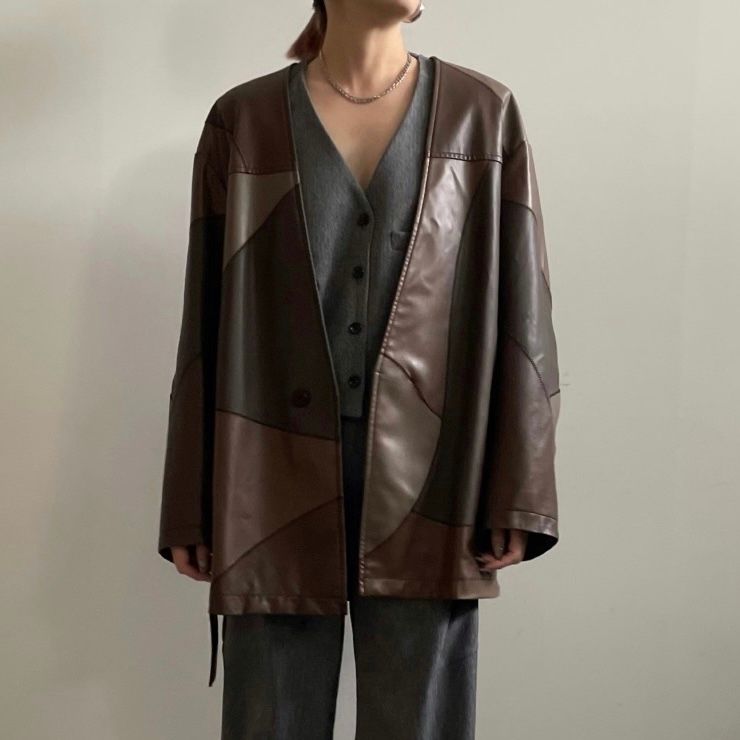 【残り一点】Patchwork Fake Leather Jacket