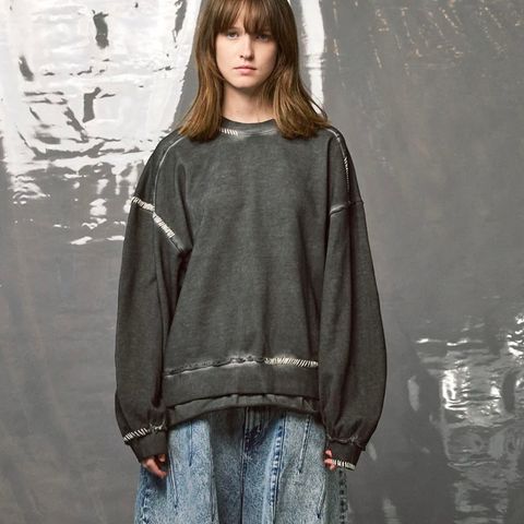 【残り一点】Heavy-Weight Sweat Embroidery Damage Over-Dye Crew Neck Pullover