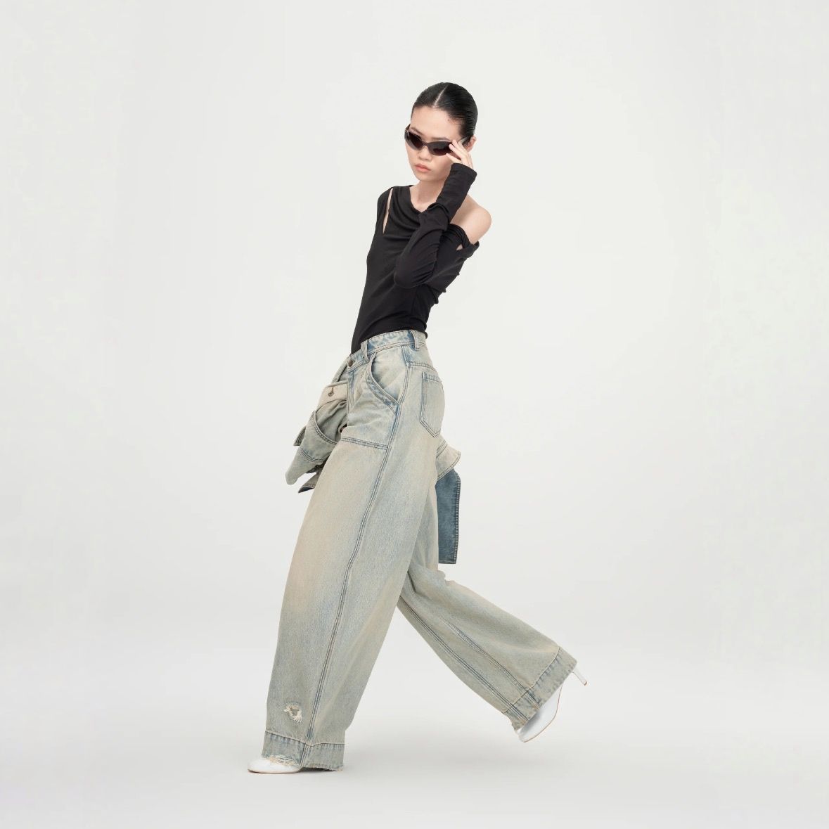 【残り一点】Washed Denim Deconstructed Cargo Jeans
