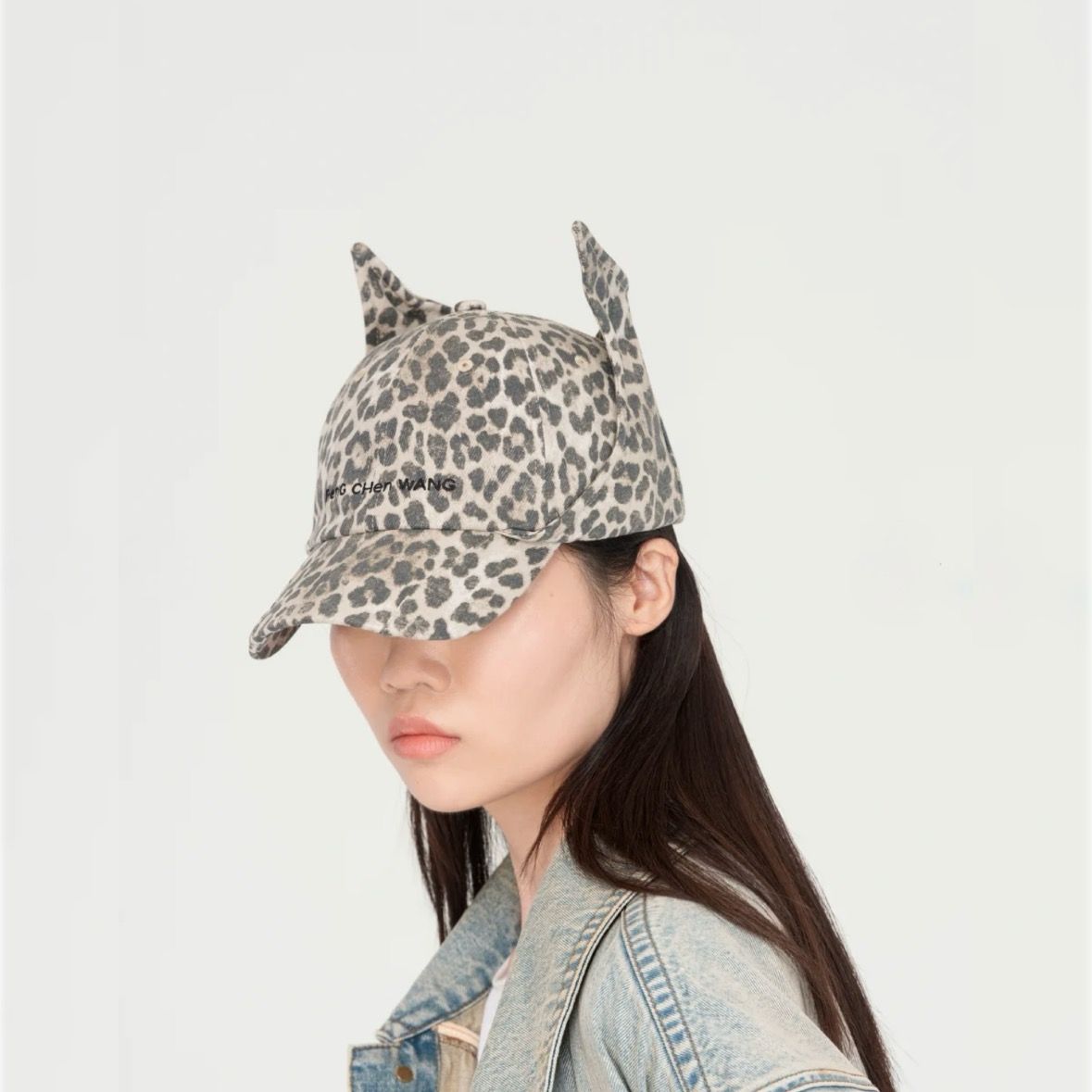 【残り一点】Leopard Washed Denim Cat Earflap Baseball Cap