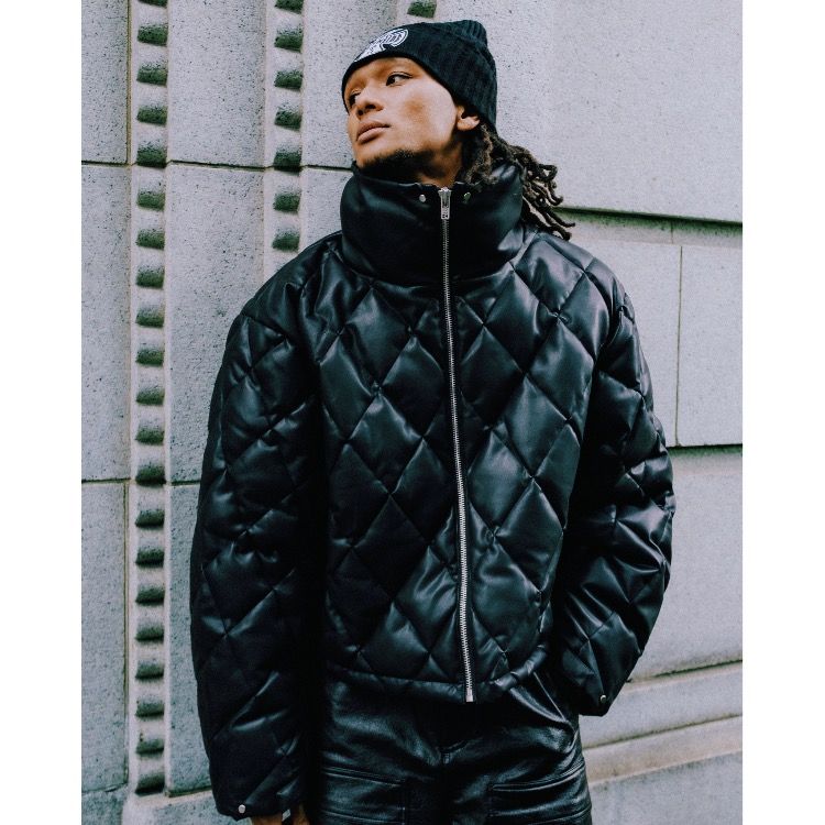 【残り一点】Faux Leather Quilting Down Jacket