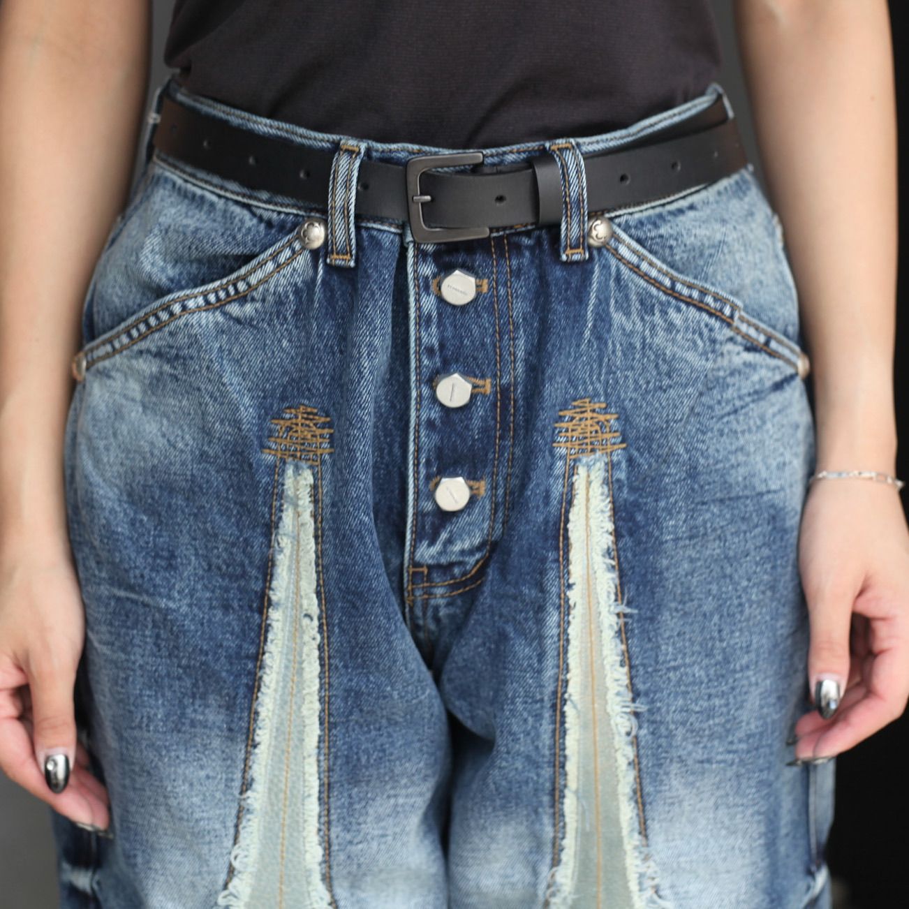 【残り一点】TC Bone Leather Denim Pants