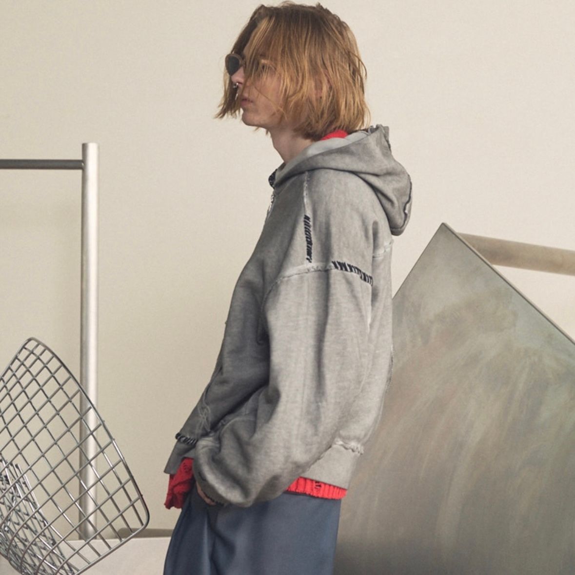 【残り一点】Over-Dye Embroidery Prime-Over Sweat Zip Hoodie