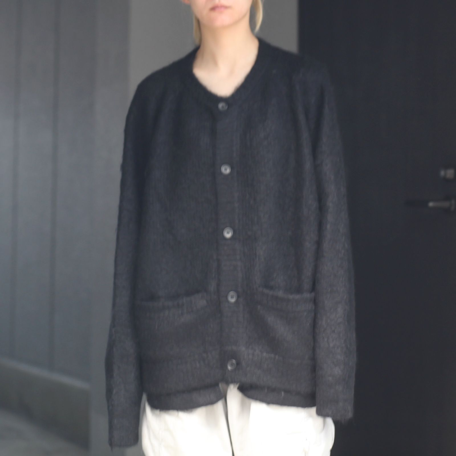 stein 21aw kid mohair cardigan black-