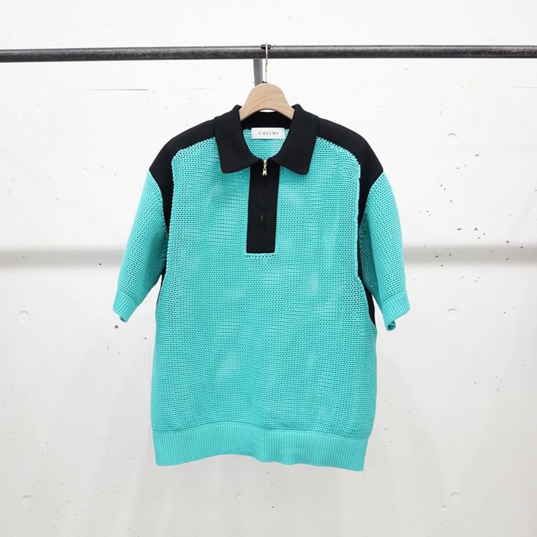 CULLNI - 【残り一点】Bi Color Mesh Knit Zip Up Polo Shirt 