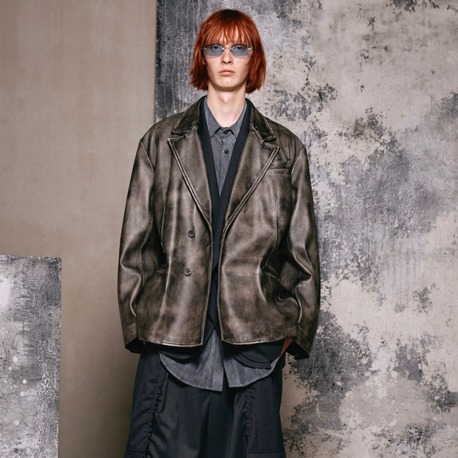 【残り一点】Sheep Leather Peaked Lapel Semi-Double Tailored Jacket