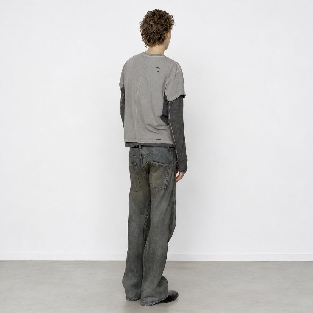 【残り一点】Distressed Panneld Half Sleeve T-Shirt