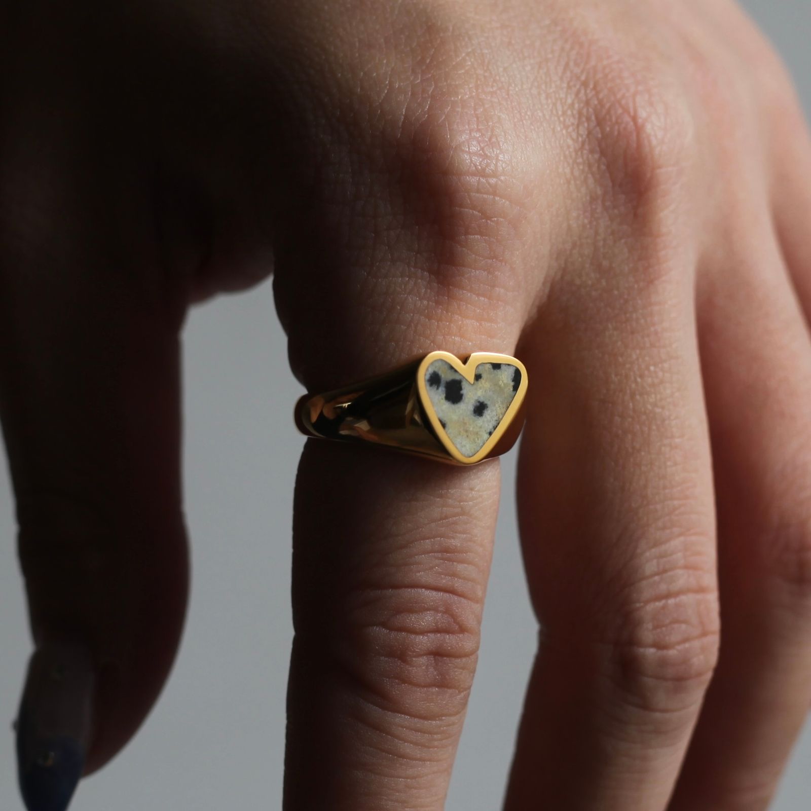 【お取り寄せ注文可能】Rough Heart Dalmatian Stone Ring(MD GRAY×GOLD)