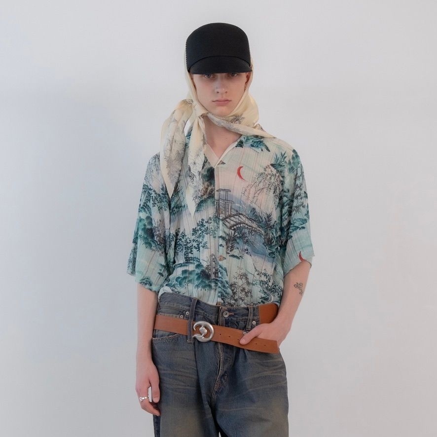 【残り一点】"Japanese Pattern Aloha" Transfer Print Polo Knit