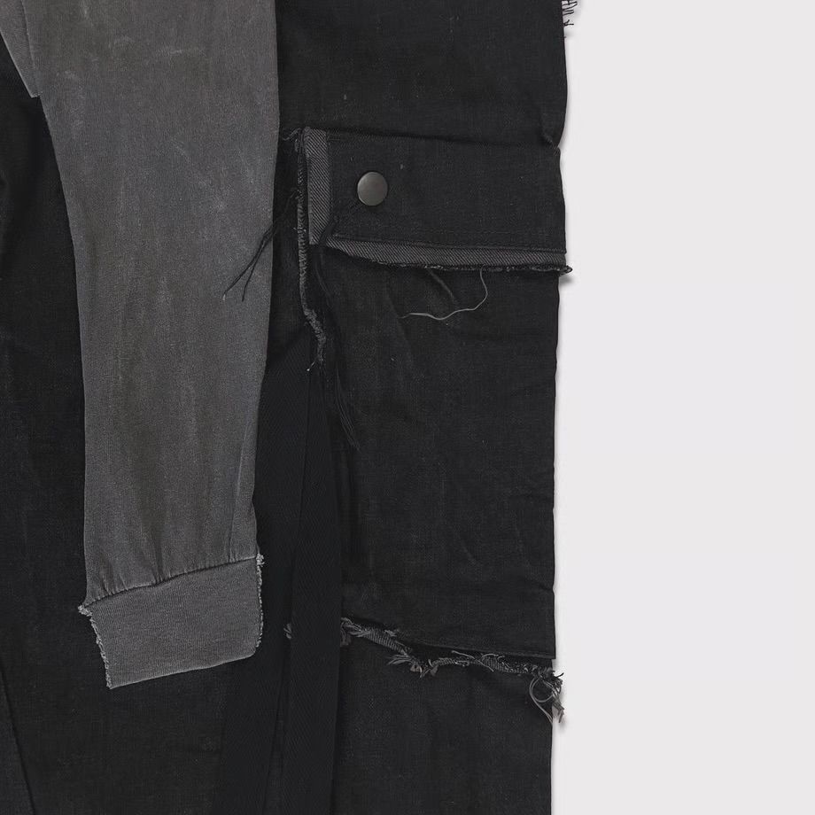 【残り一点】Slash Seam Twist Cargo Jeans with Wrapped(NOIR)