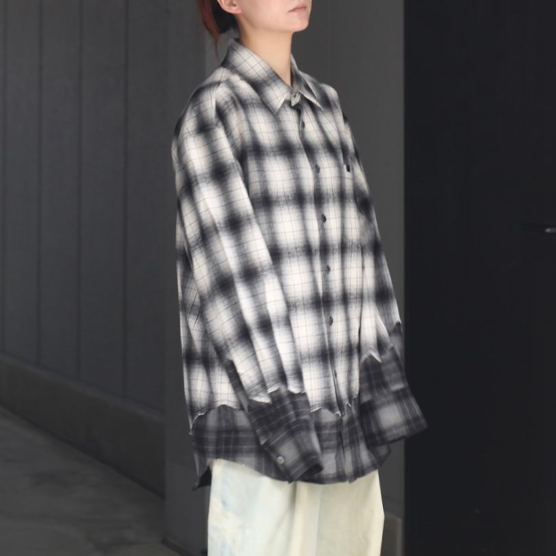 【残り一点】Black & White Check Patchwork Shirt