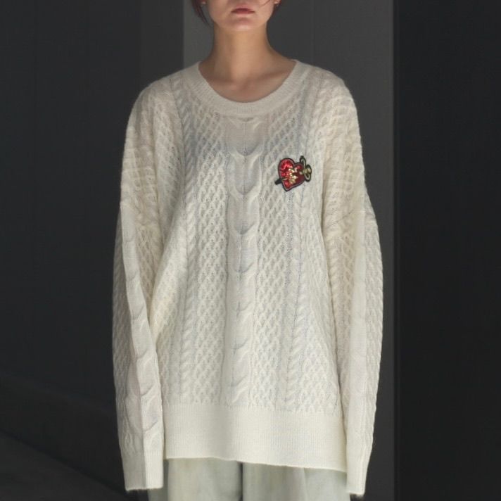 DAIRIKU - 【残り一点】Heart Spangle Cable Mohair Knit DAIRIKU - 【残り一点】Heart Spangle Cable Mohair Knit