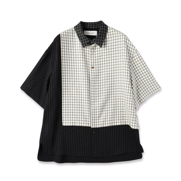 【残り一点】Check Asymmetrical Stripe Short Sleeve Shirt